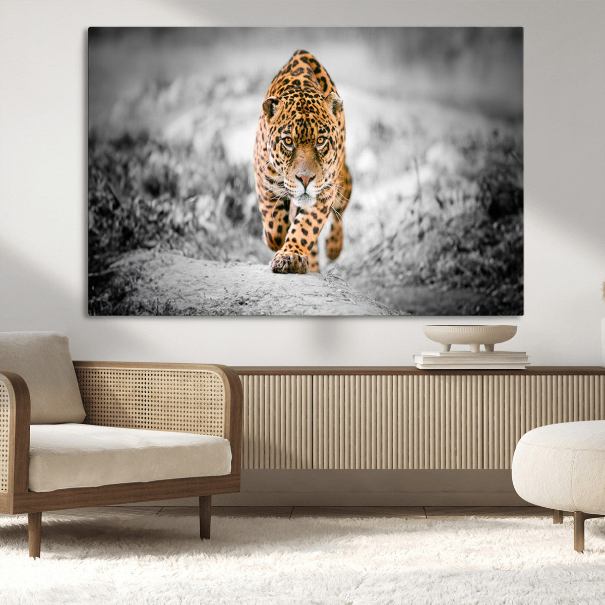 Jaguar Wall Art Canvas Print - Majestic Big Cat in Focused