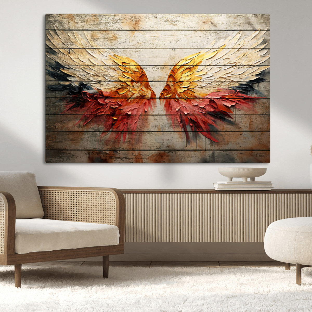 Abstract Angel Wings Canvas Wall Art – Framed and Ready to
