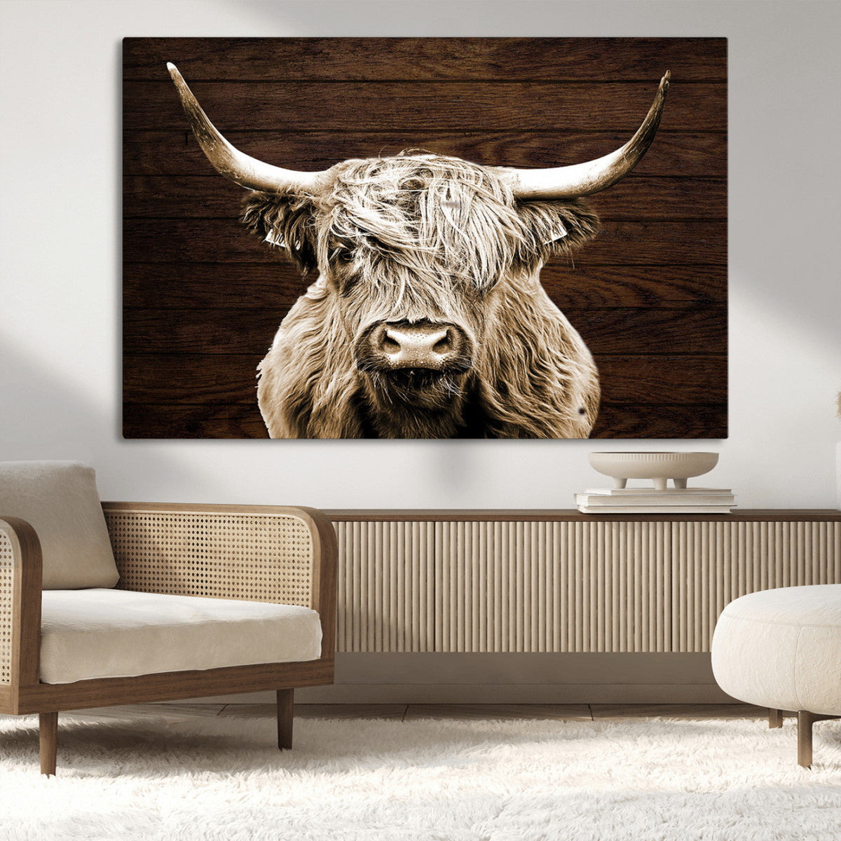 Highland Cow Wall Art Canvas Print, Rustic Farmhouse Decor,