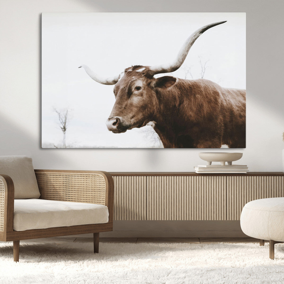 Rustic Bull Wall Art Canvas Print – Modern Longhorn
