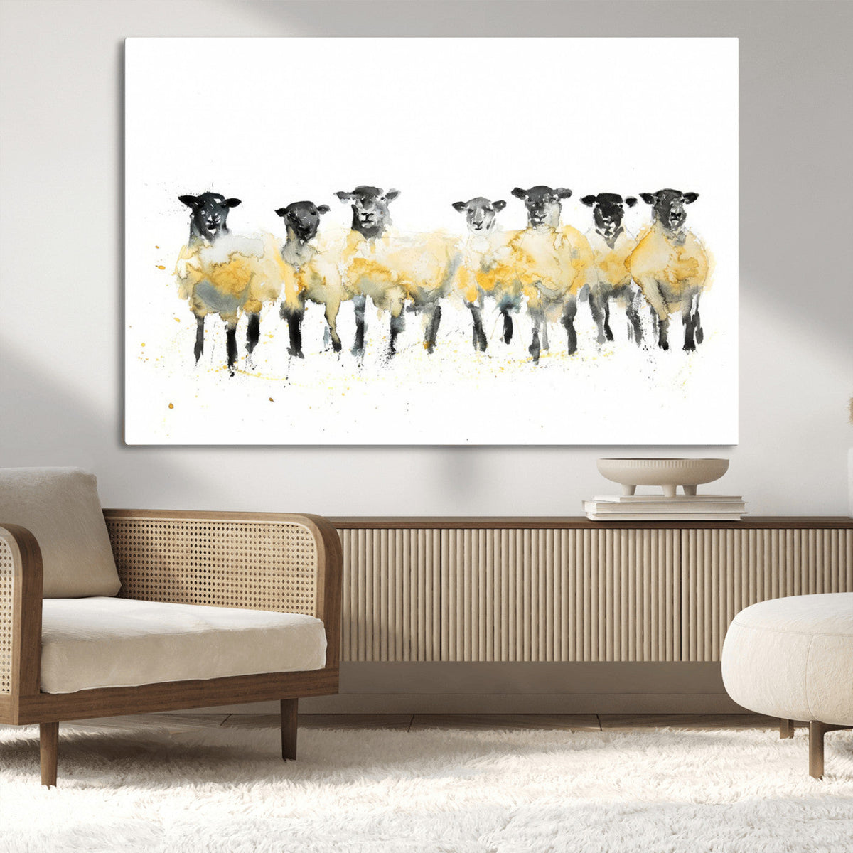 Farmhouse Wall Art Sheep Print | Ready to Hang Framed Canvas