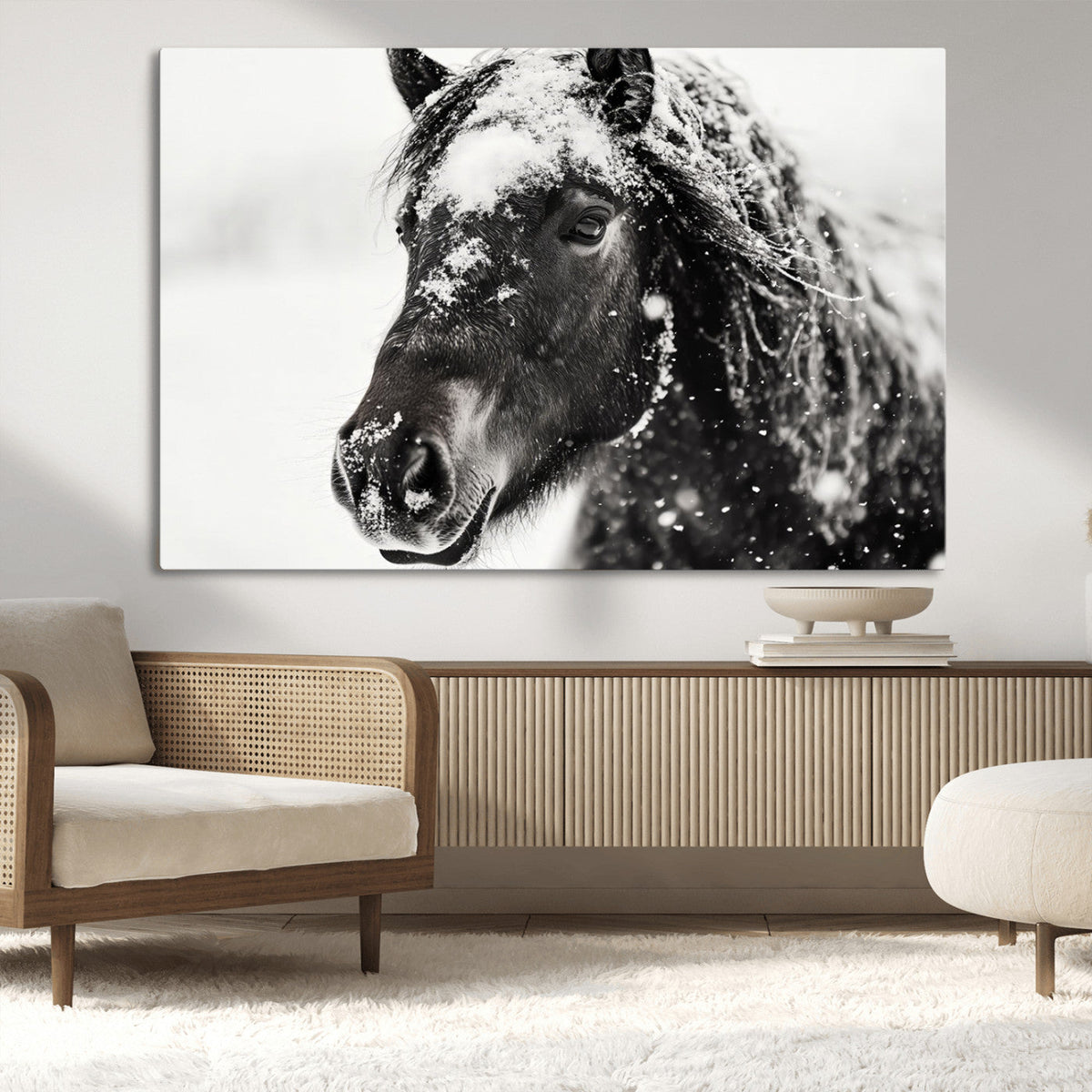 Framed Black and White Horse Wall Art | Ready to Hang and