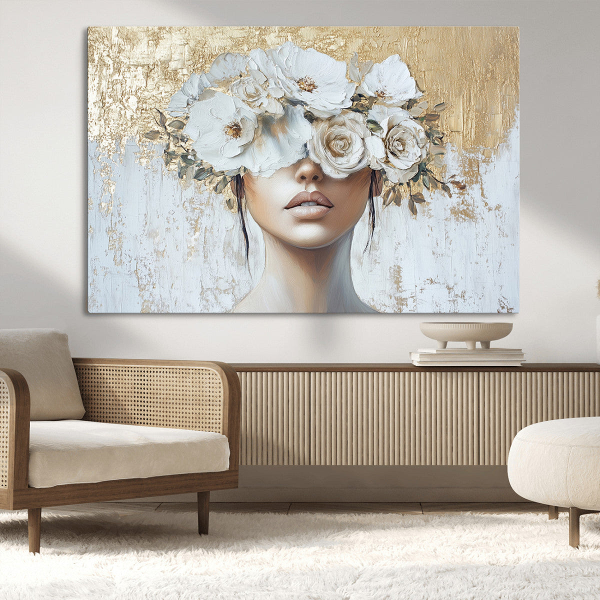 Golden Petal Wall Art - Canvas Print Flower Head Woman