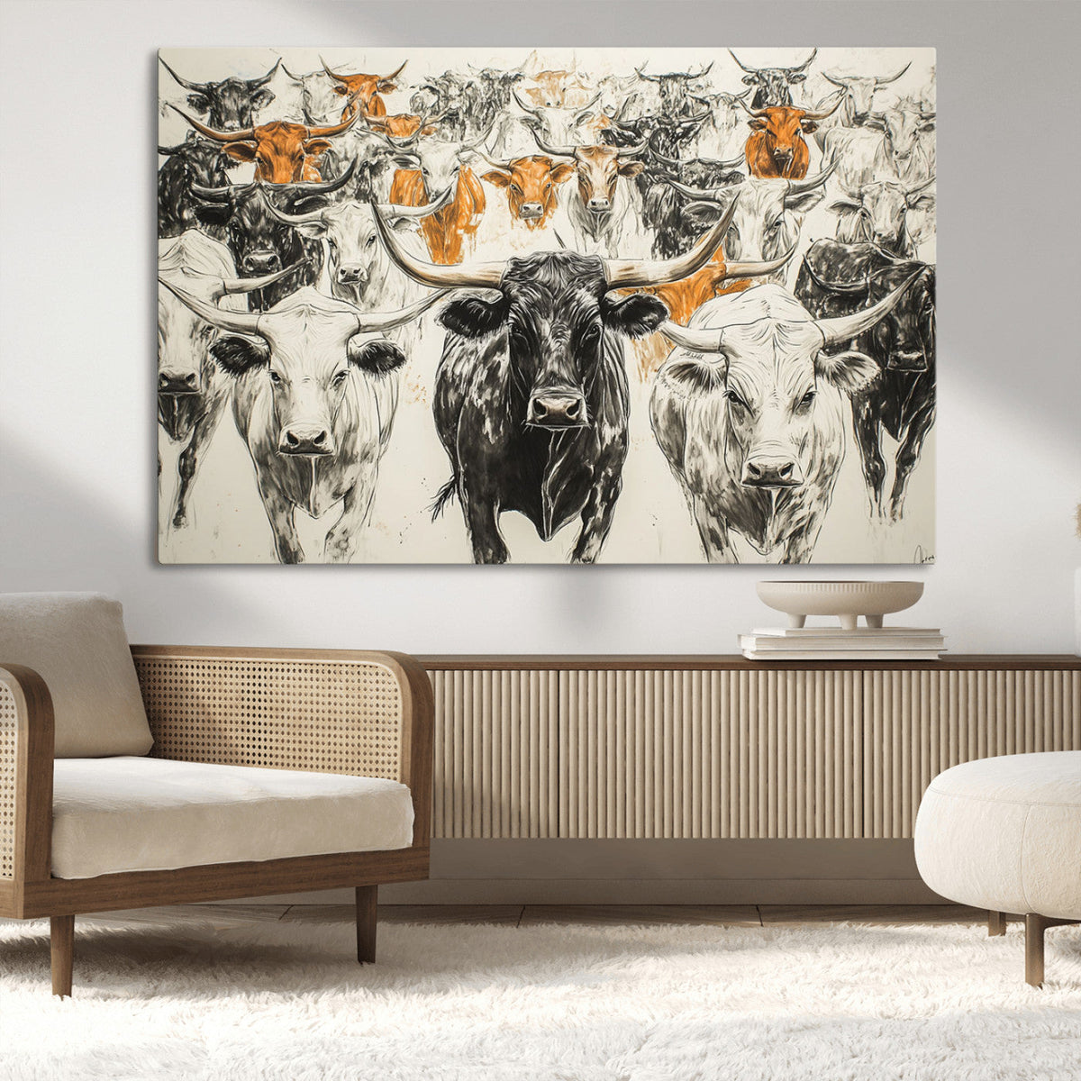 Texas Longhorn Wall Art Canvas Print – Herd Abstract Cow