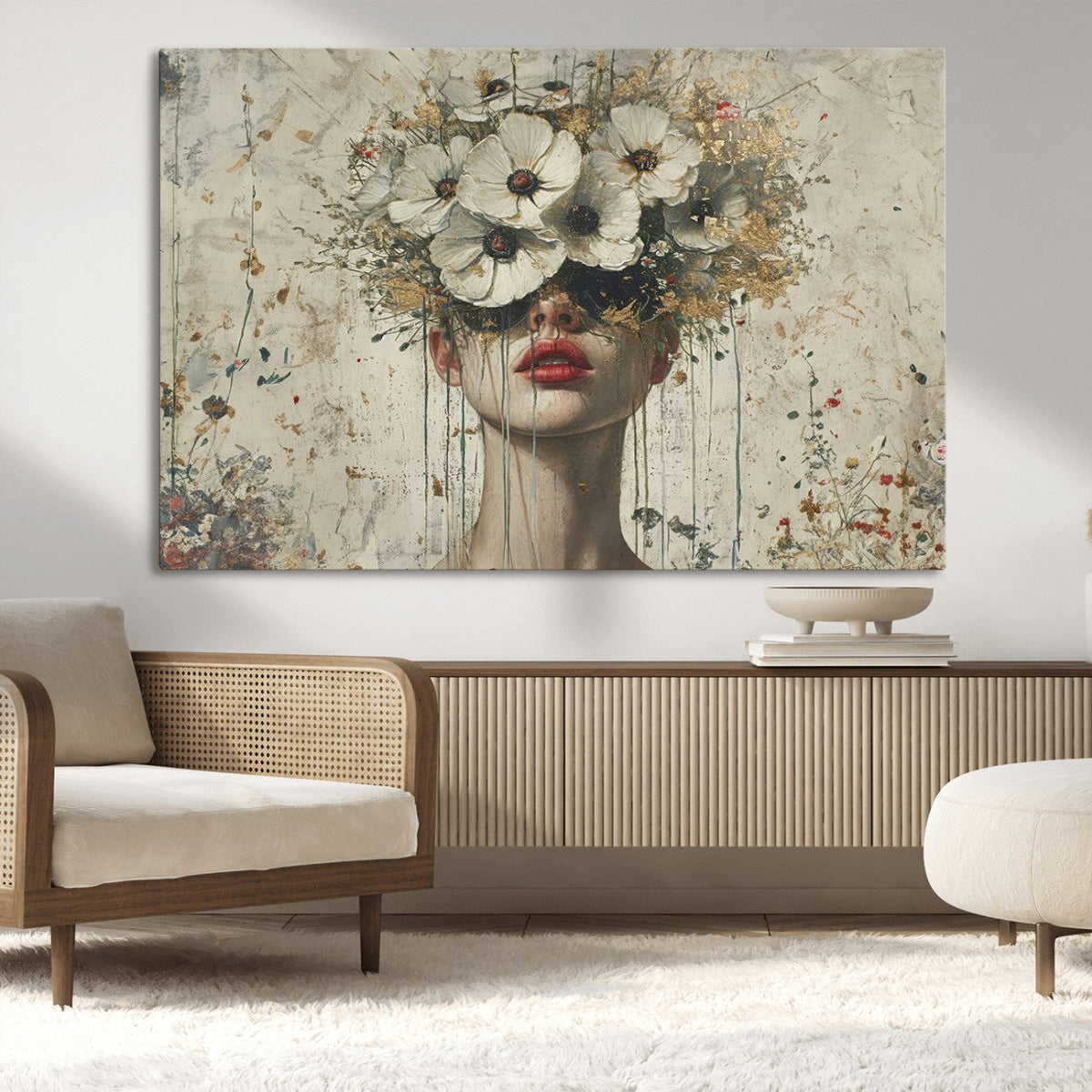 Abstract Floral Women Patel Wall Art Canvas Print