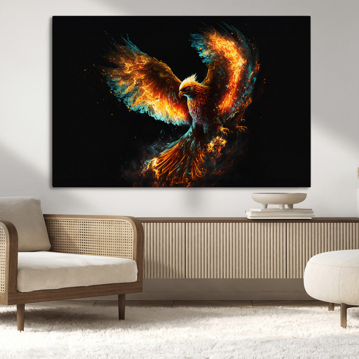 Fiery Phoenix Canvas Print | Ready to Hang Wall Art | Bold