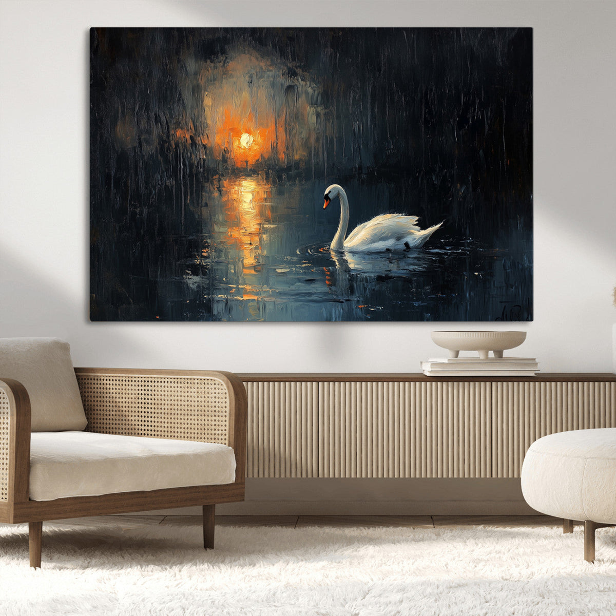 Abstract Swan on Water Wall Art Canvas Print - Elegant