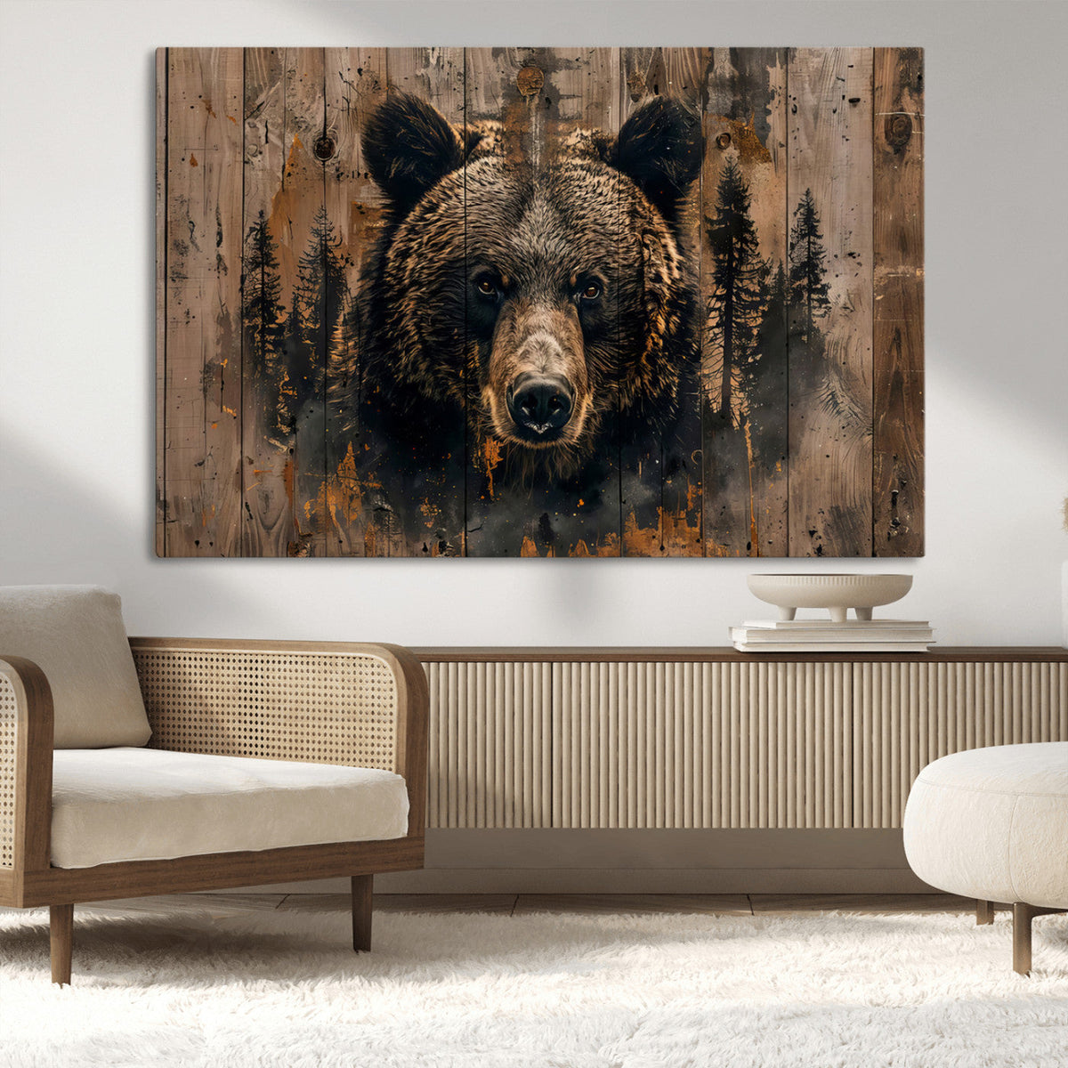 Rustic Grizzly 399 Wall Art | Triptych Canvas Print | Rustic