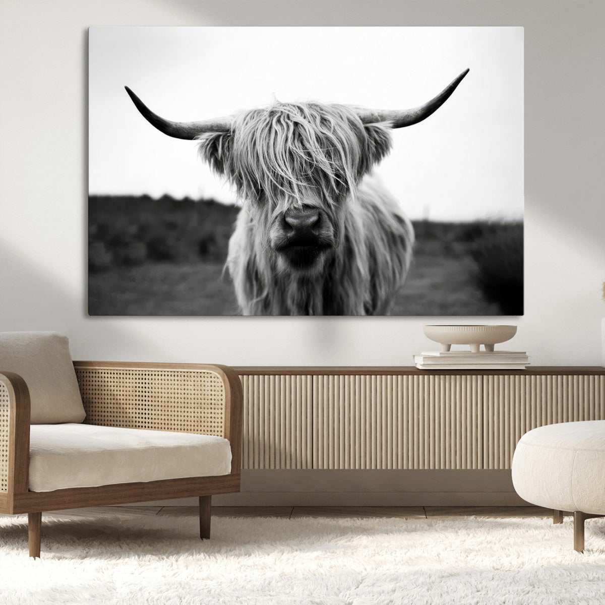 Highland Cow Wall Art | Black and White Farmhouse Decor |
