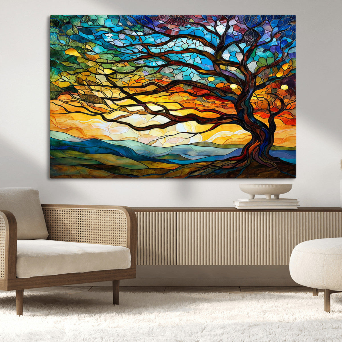 Vibrant Mosaic Tree of Life Wall Art | Stained Glass Style