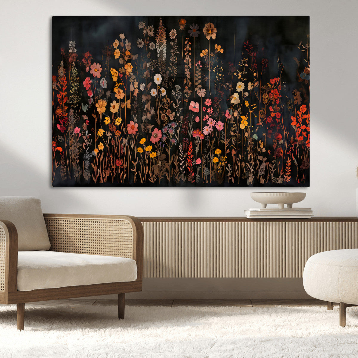 Large Floral Painting Print Illustration Flowers Canvas Wall
