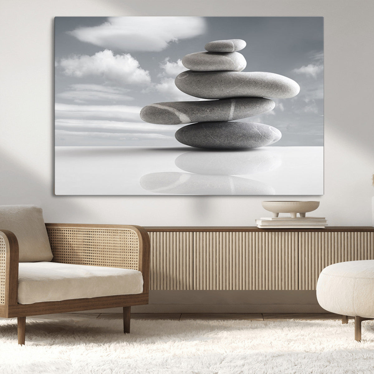 Still Life Black and White Zen Stones Wall Art Canvas,