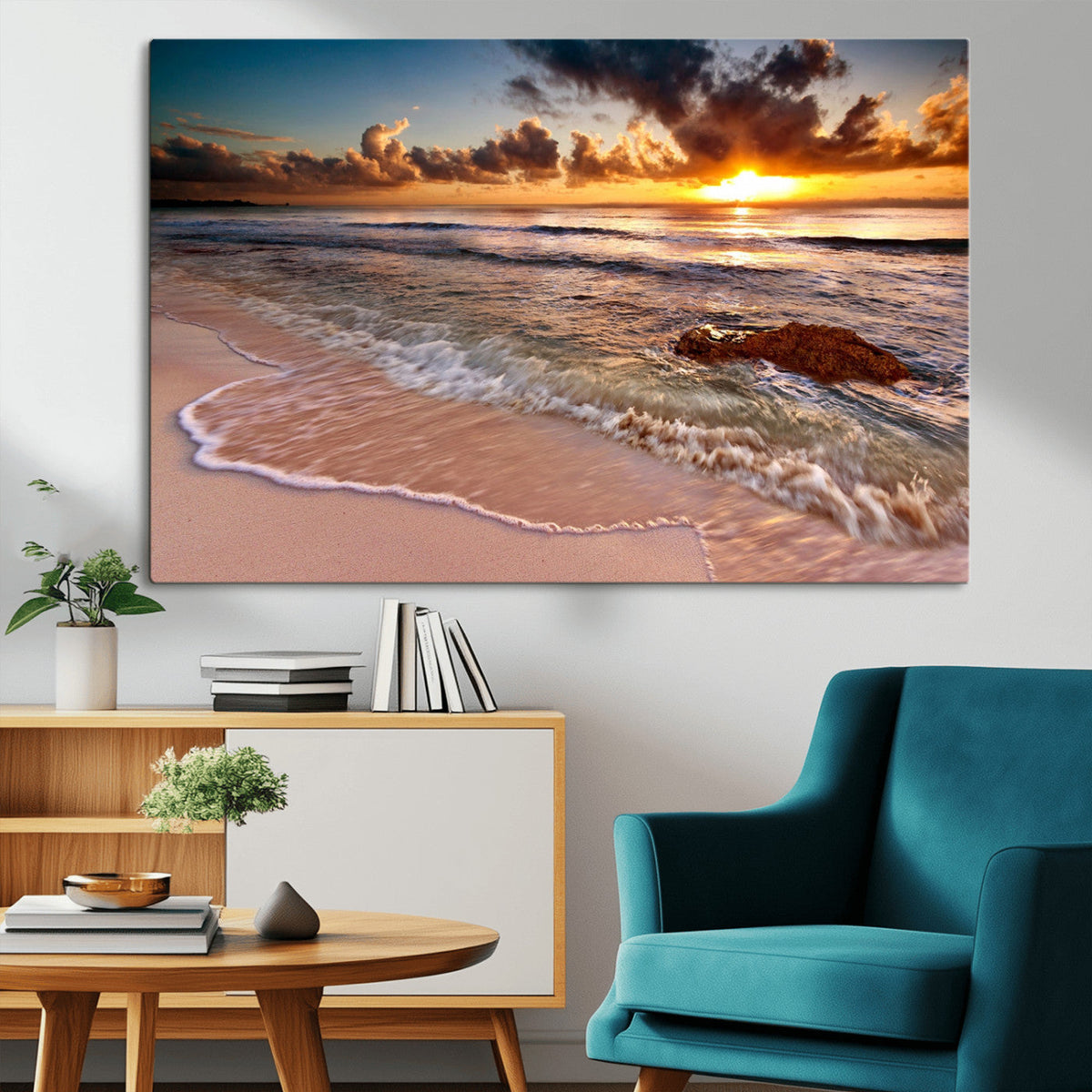 Sunset on Ocean Wall Art Canvas Print