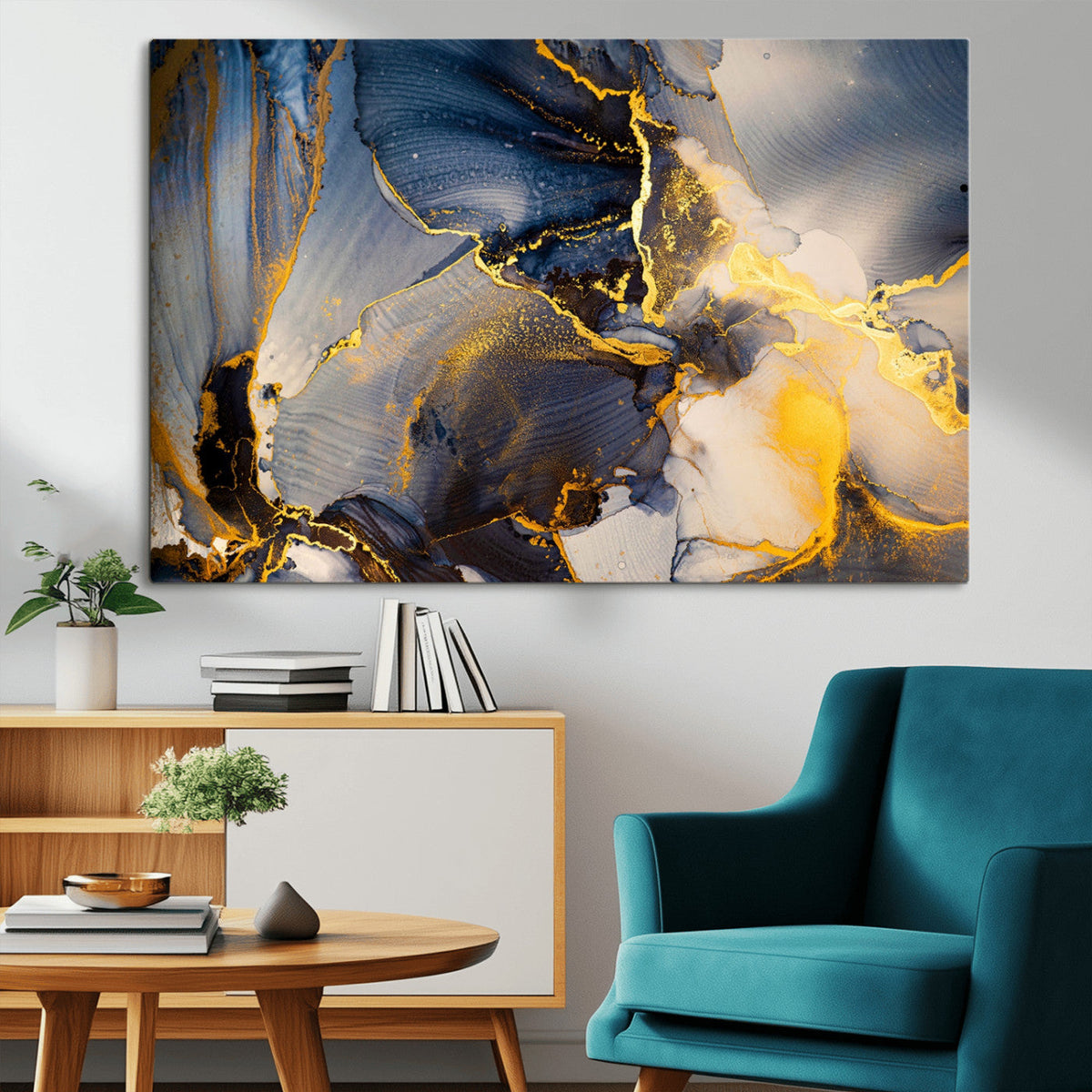 Large Abstract Wall Art Print - Gold and Blue Abstract