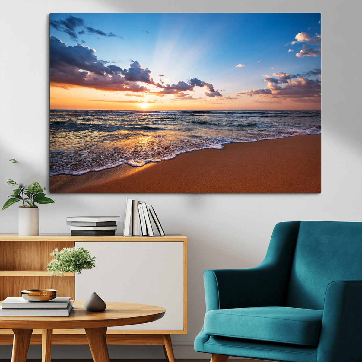 Serene Ocean Sunset Canvas Print, Golden Hour Beach Wall