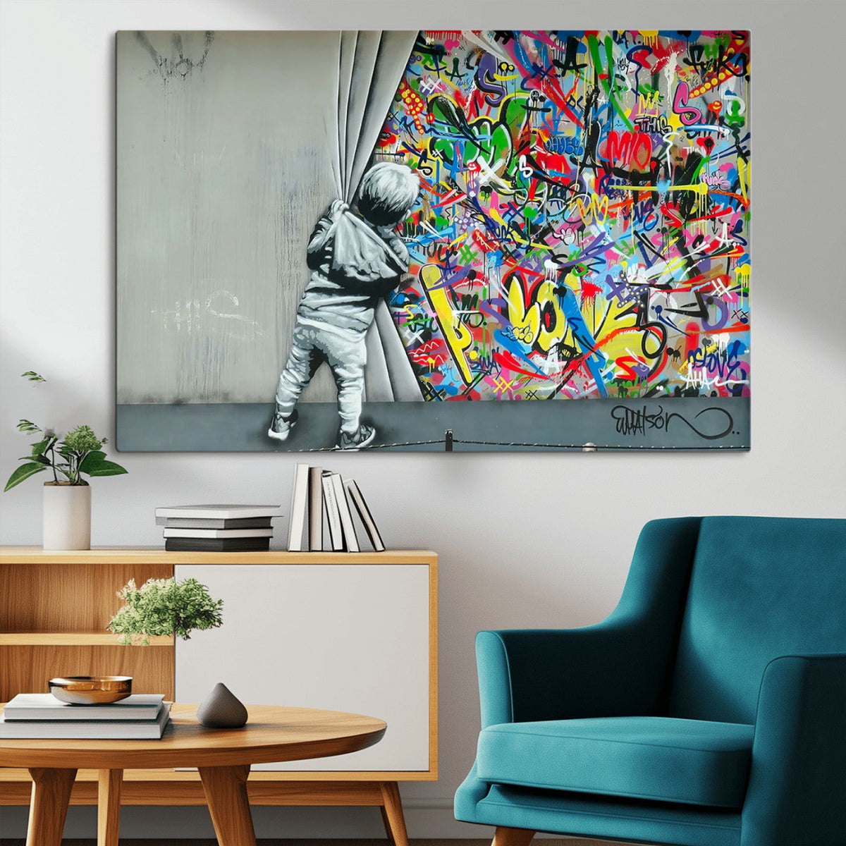 Banksy Colorful Street Graffiti Canvas Wall Art Print,