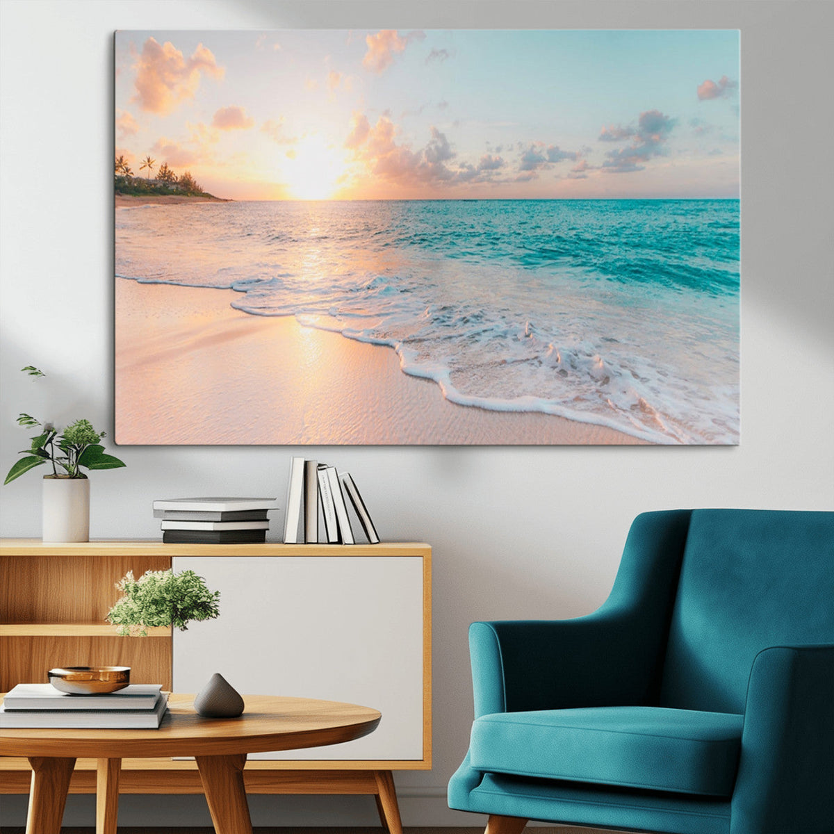 Beach Sunrise Wall Art, Coastal Seascape Canvas Print, Ocean