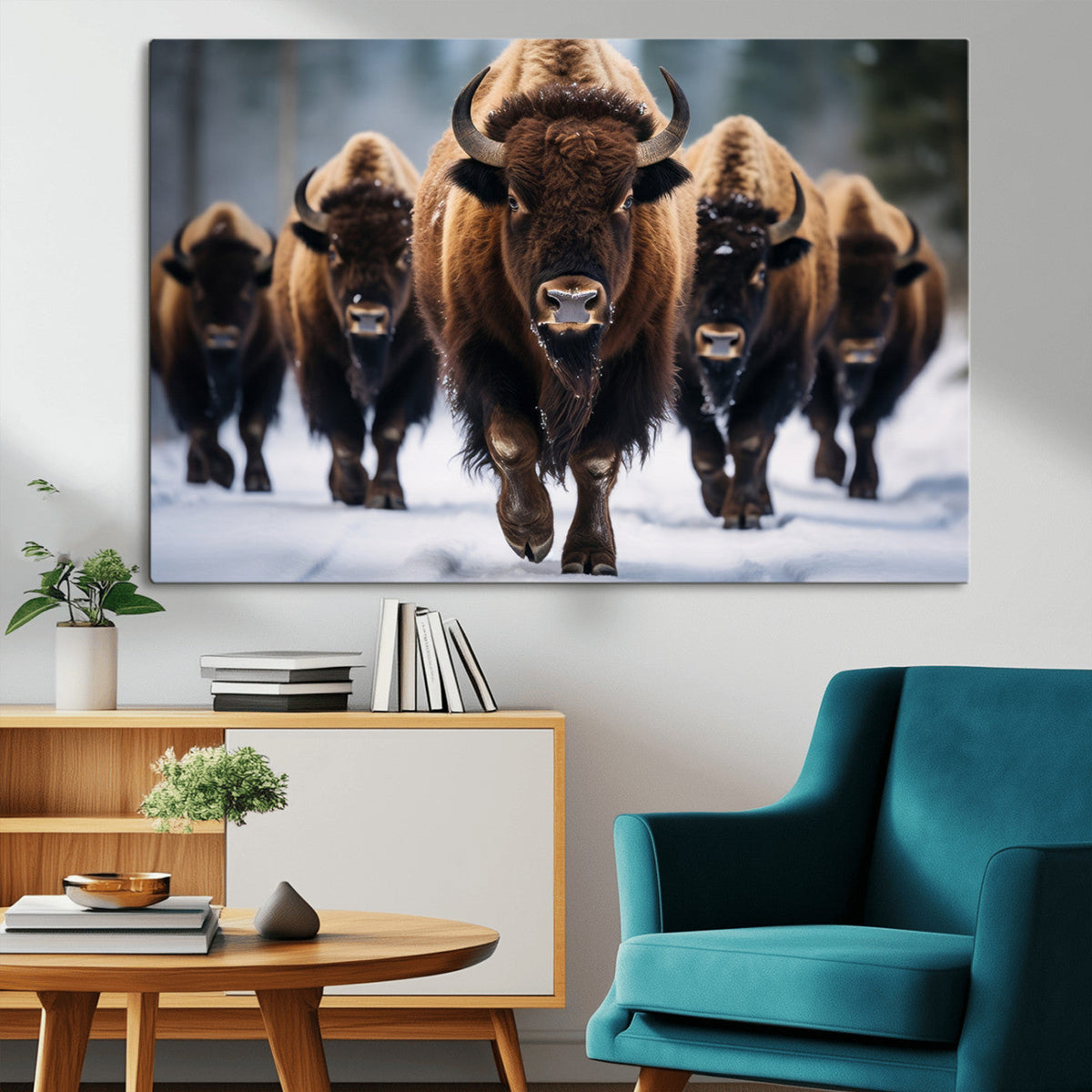 Buffalo Wall Art Canvas Print, American Bison Herd Wall Art