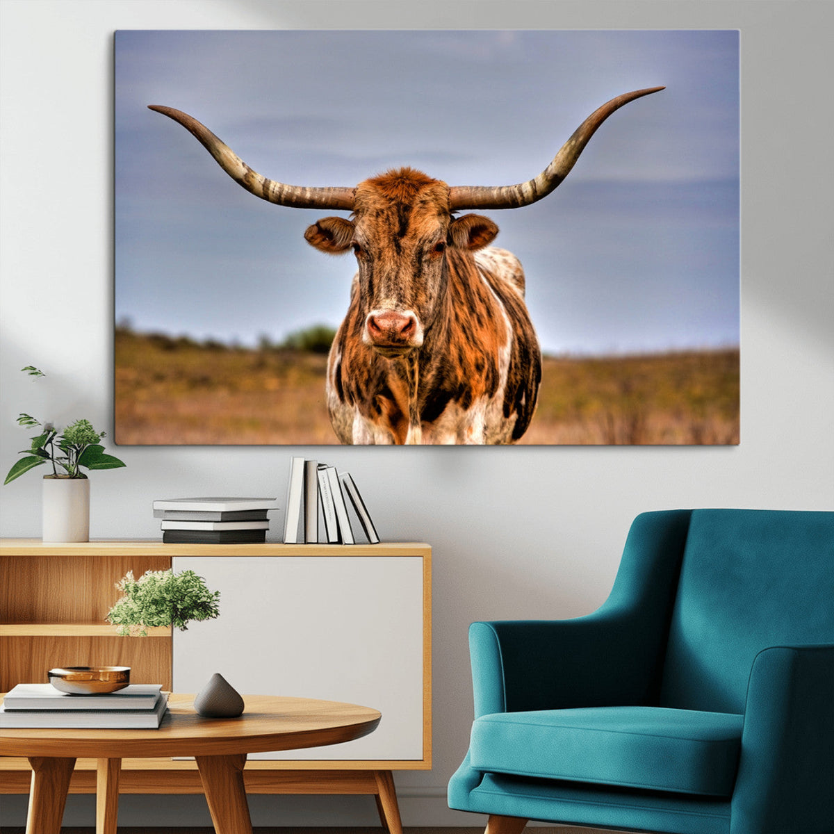 Texas Longhorn Wall Art Print, Framed Longhorn Cow Wall Art
