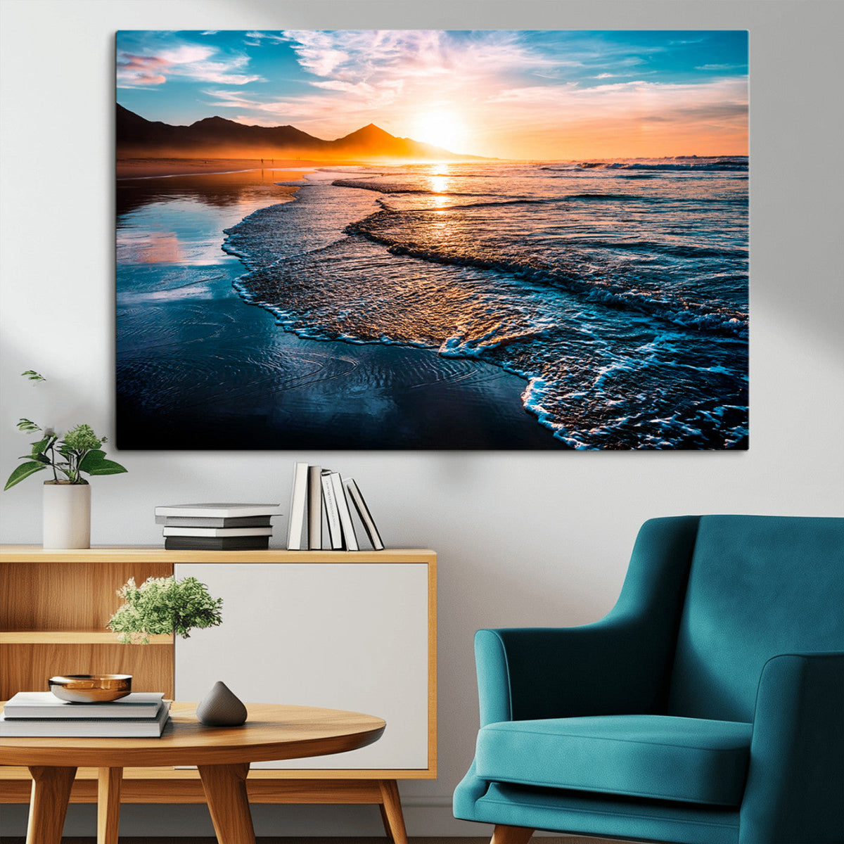Sunset Beach Ocean Canvas Wall Art – Tranquil Ocean