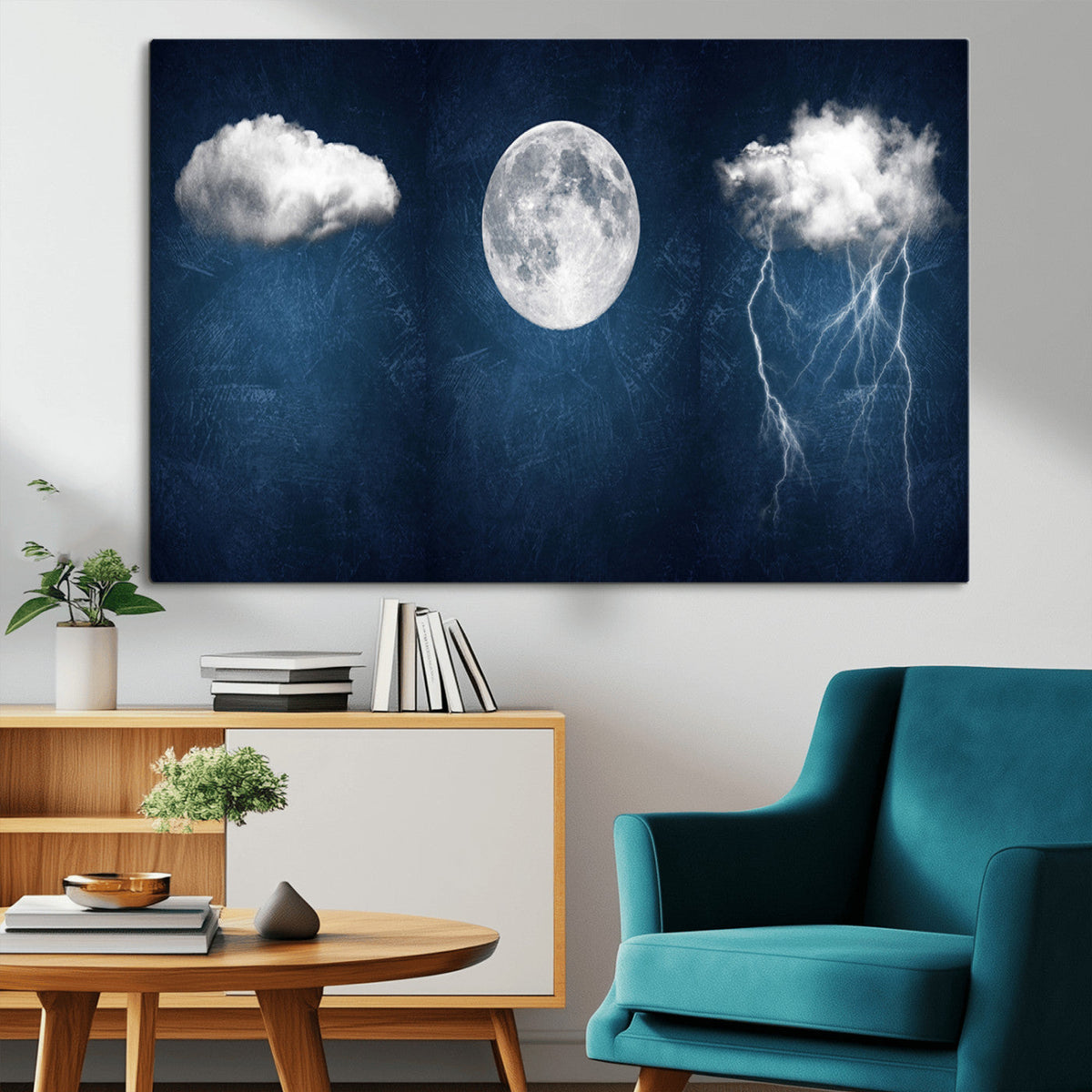 Dark Blue Cloud Art, 3 Piece Indigo Blue Wall Art, Aesthetic
