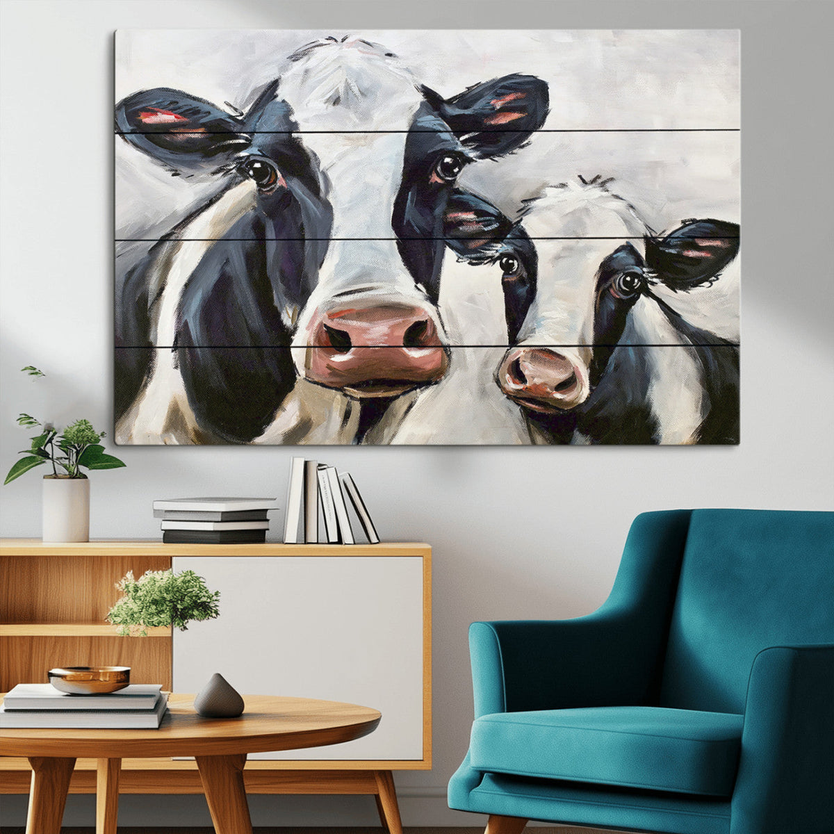 Vintage Baby and Mom Cattle Wall Art Canvas Print