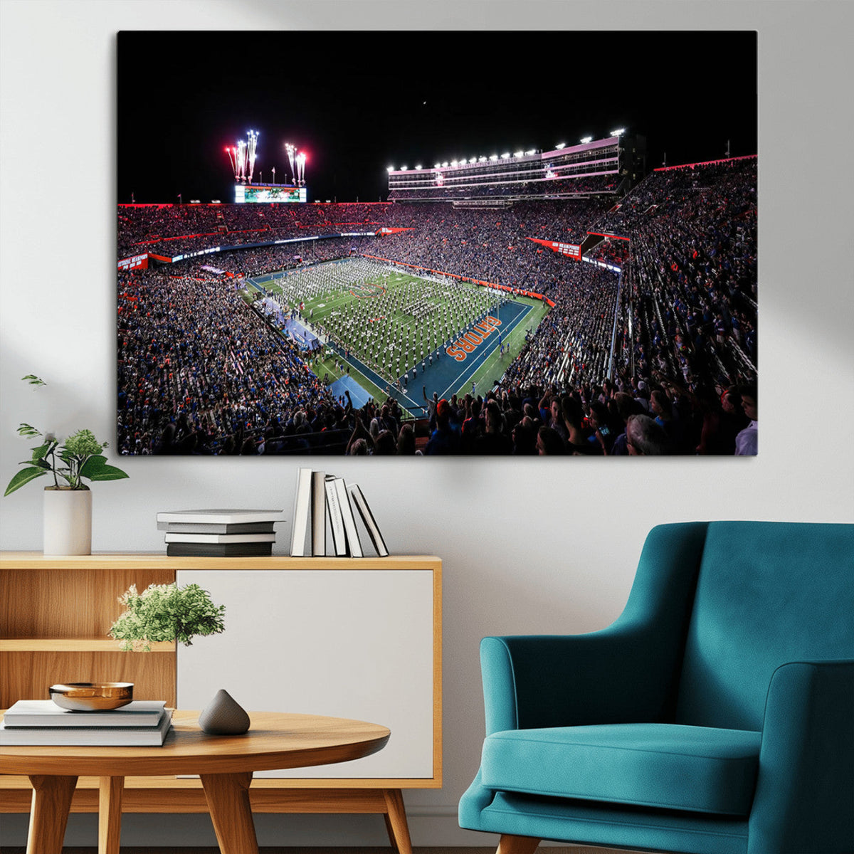 Ben Hill Griffin Stadium Night Game Triple Canvas Wall Art -
