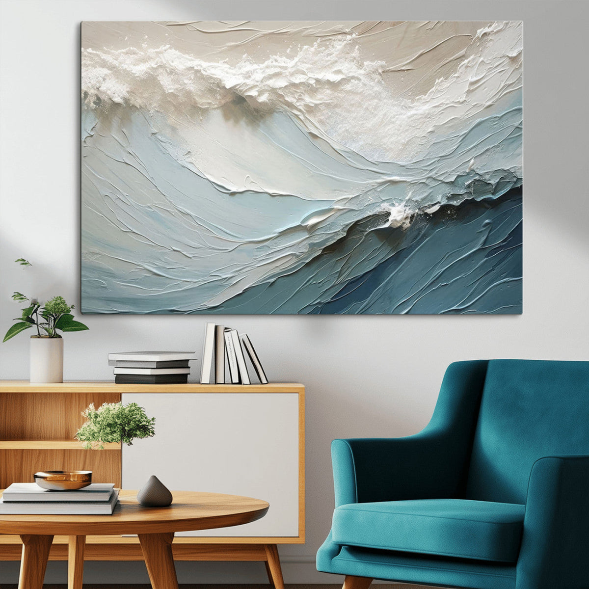 Waves Abstract Wall Art Print, Modern Framed Abstract Canvas