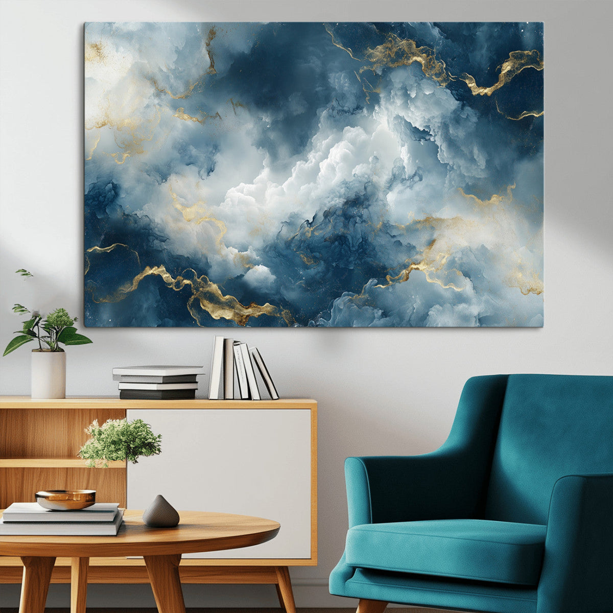 Large Abstract Print - Luxe Blue and Gold Abstract Canvas