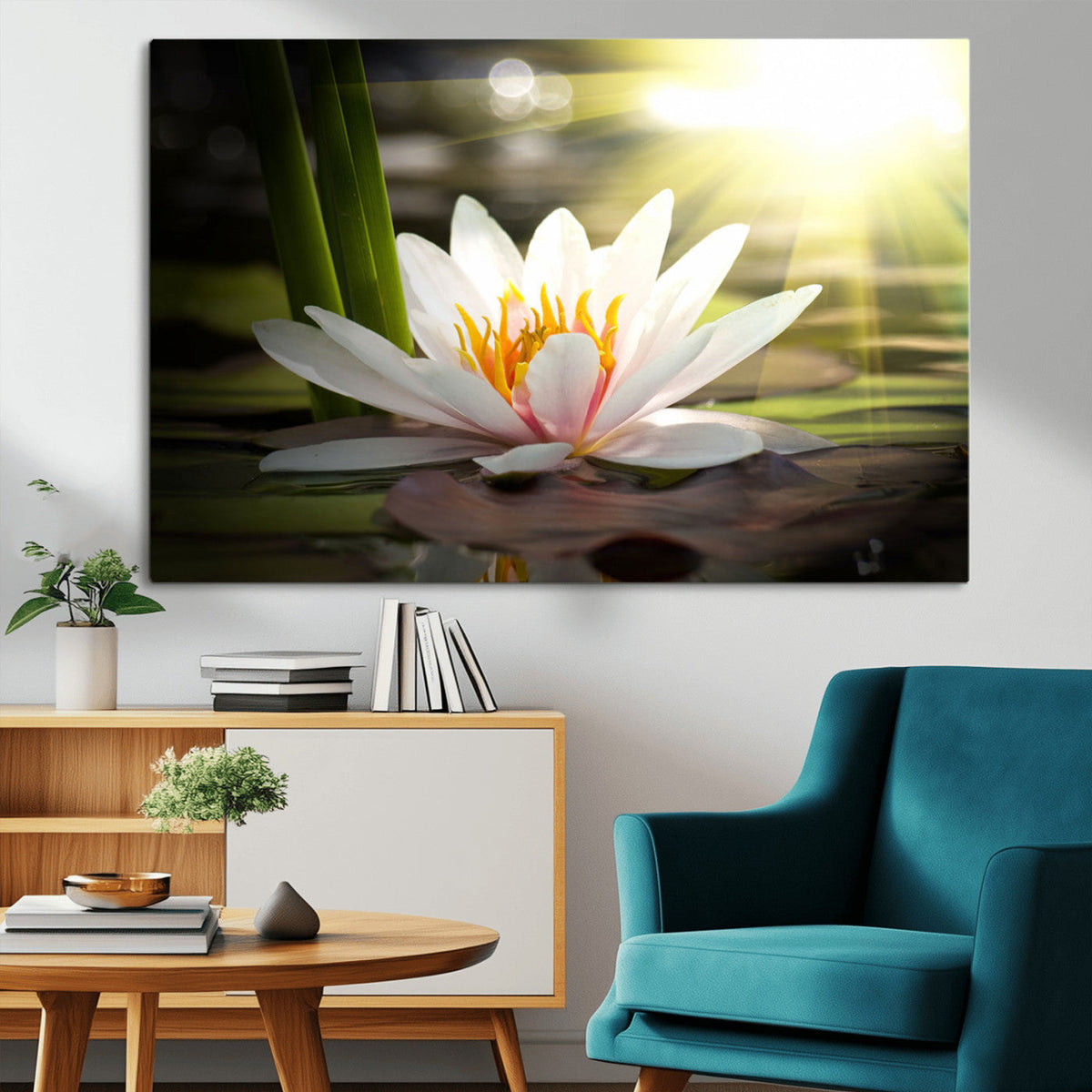 Lotus Flower Wall Art Canvas Print, Water Lily Large Wall