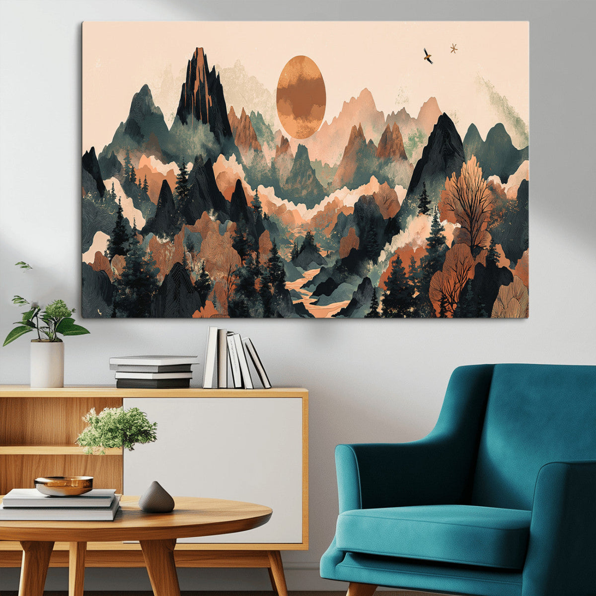 Wood Mountain Landscape Wall Art Canvas Print – Framed