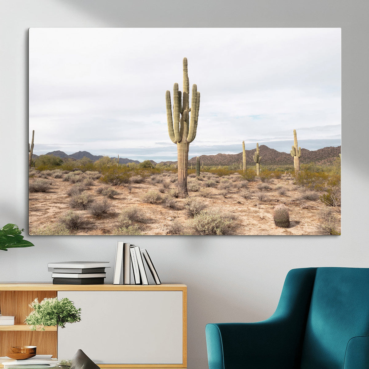 Saguaro Cactus Wall Art – Framed Desert Canvas Artwork,