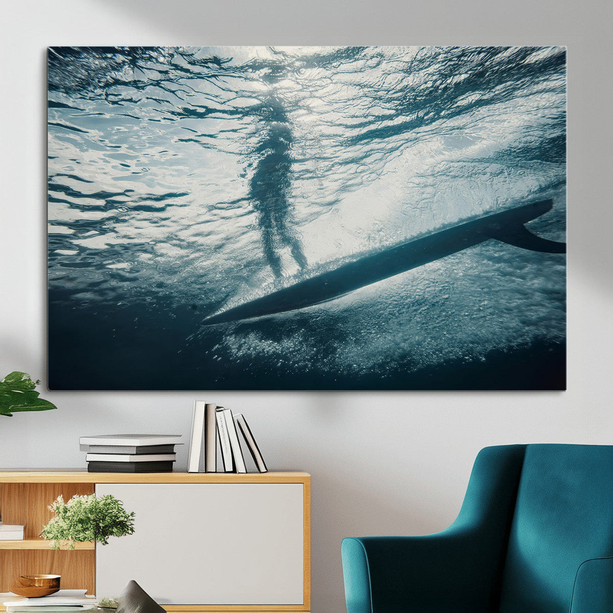 Underwater Surf Wall Art – Framed Ocean Wave Canvas Artwork,