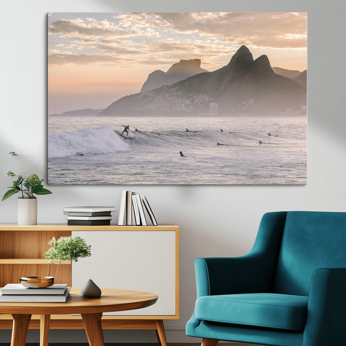 Sunset Surfing Wall Art Canvas Print – Framed Misty