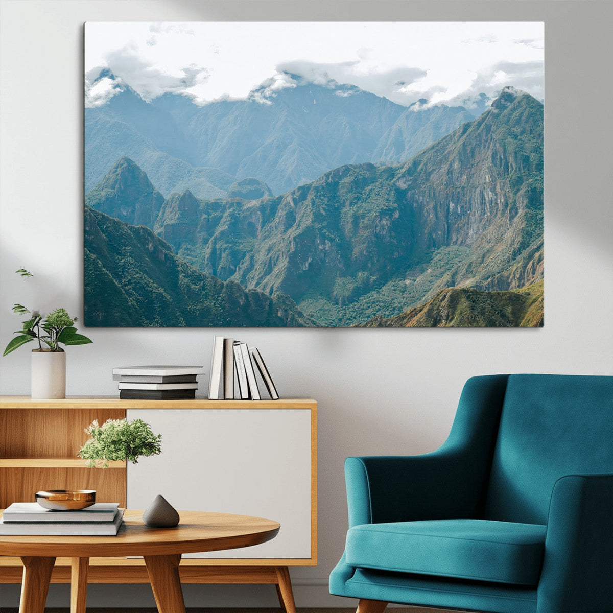 Misty Mountain Wall Art Canvas Print – Framed Cloudy Andean