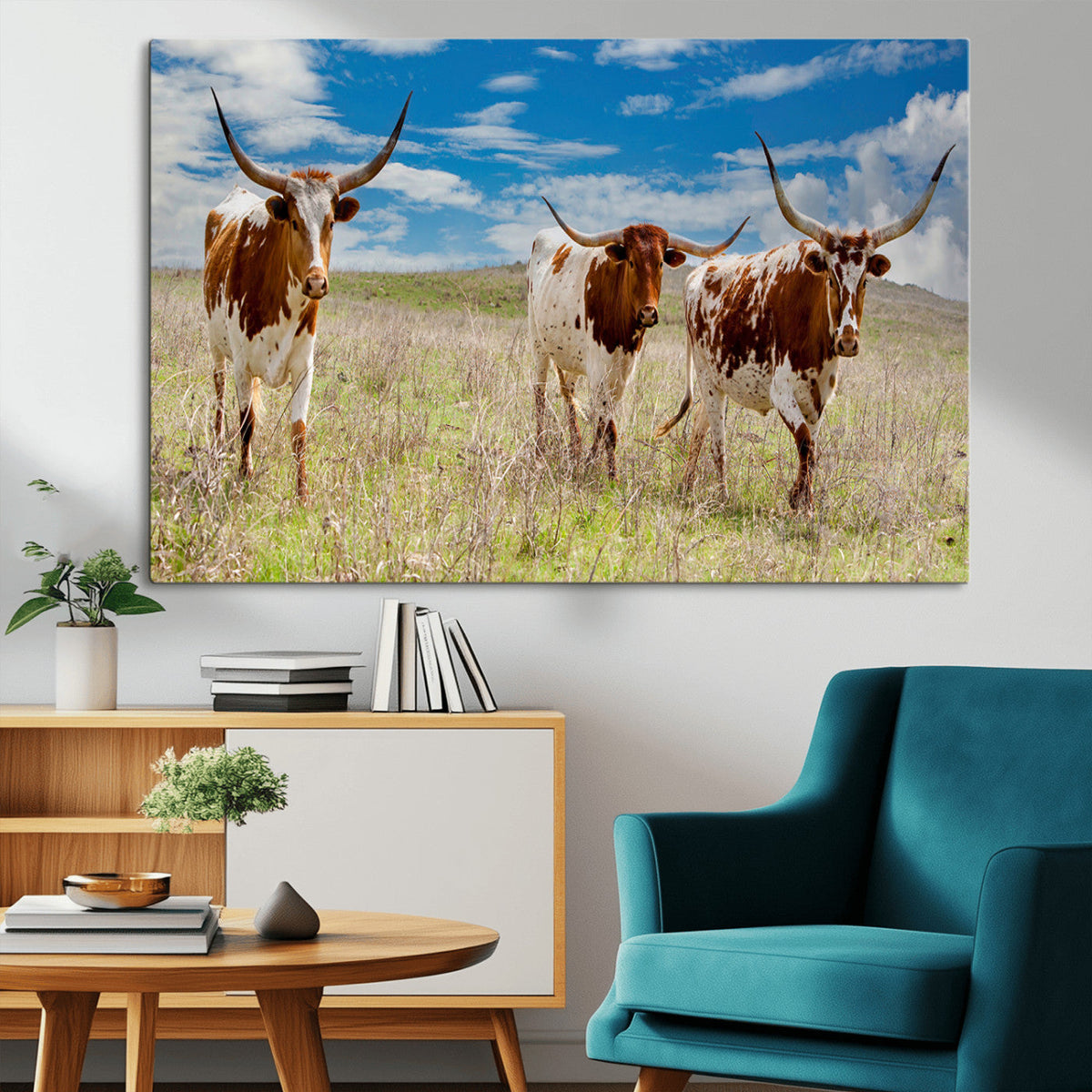 Texas Longhorn Wall Art Canvas Print – Framed Western Decor