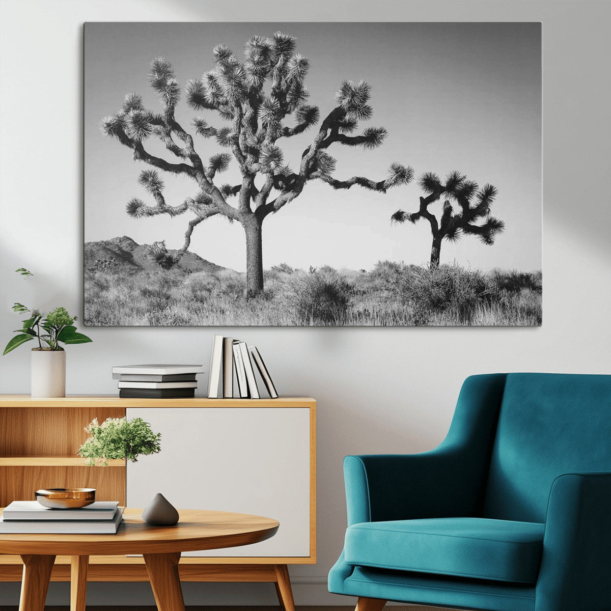Joshua Tree Wall Art Canvas Print – Framed Monochrome Desert