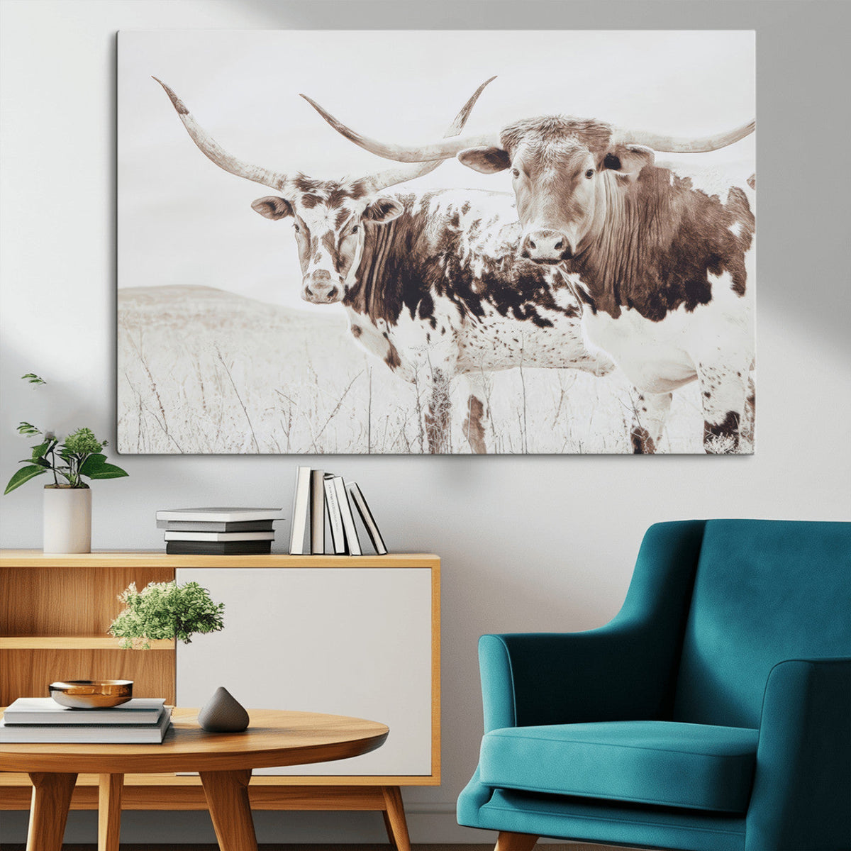 Longhorn Wall Art Canvas Print – Framed Western Cow Canvas
