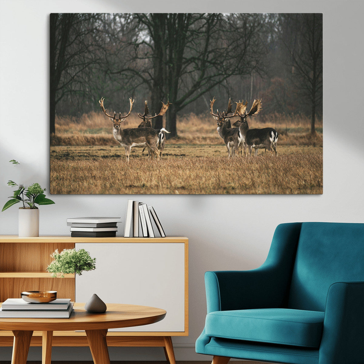 Deer Wall Art Canvas Print – Framed Rustic Wildlife Stags