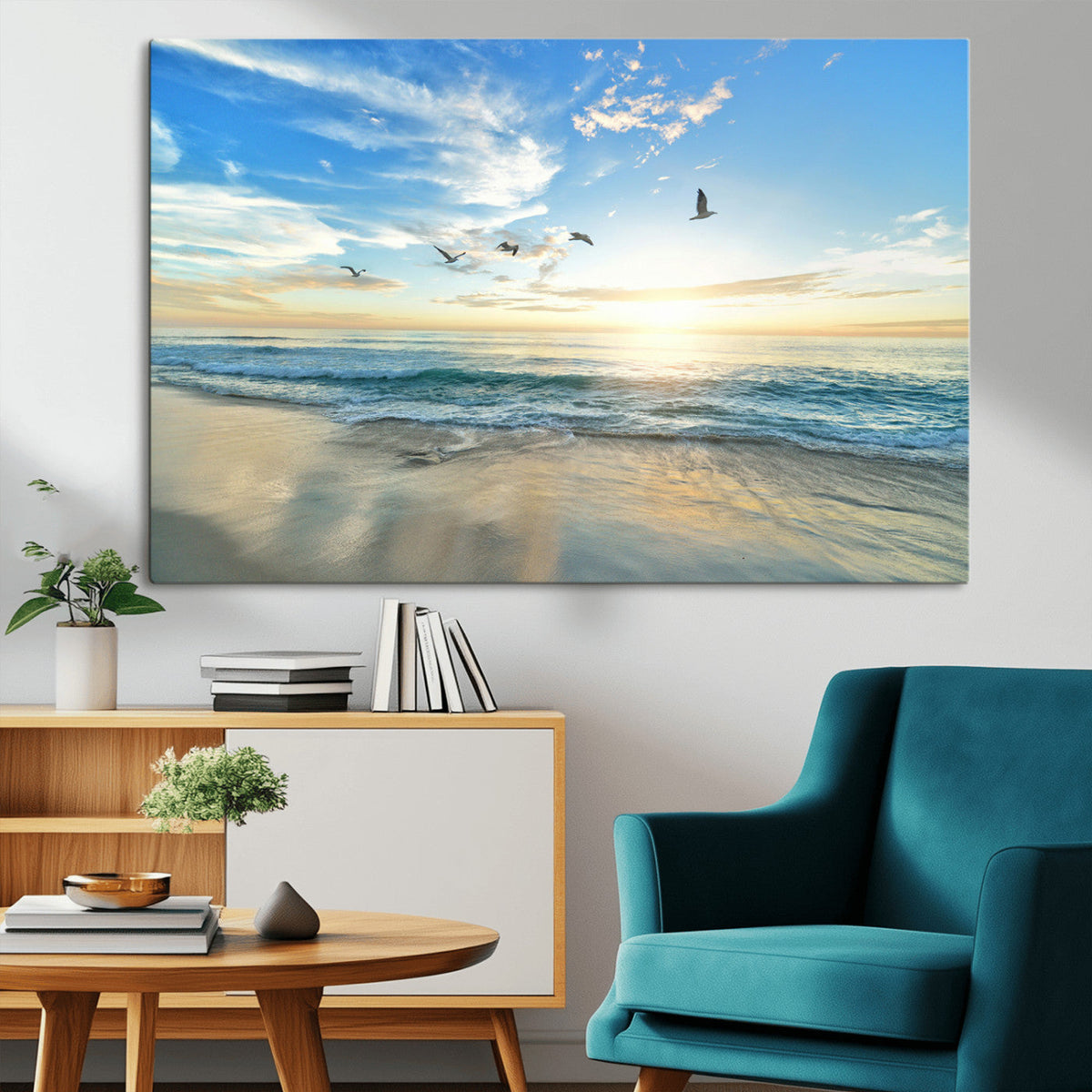 Minimalist Seaside Wall Art Canvas Print – Morning Glow