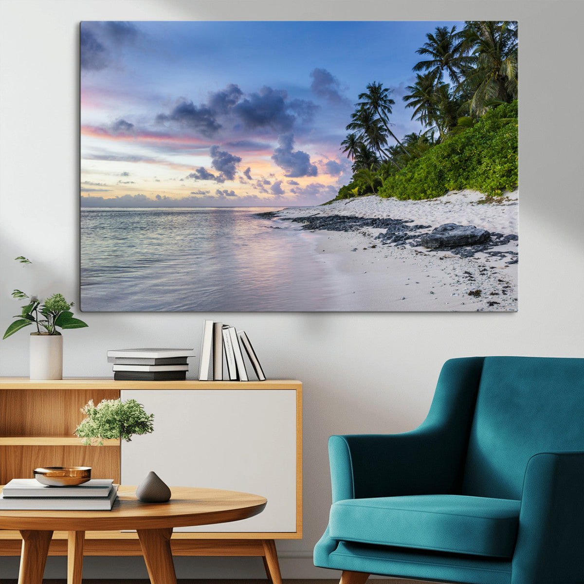 Tropical Beach Wall Art Canvas Print – Framed Sunset Glow