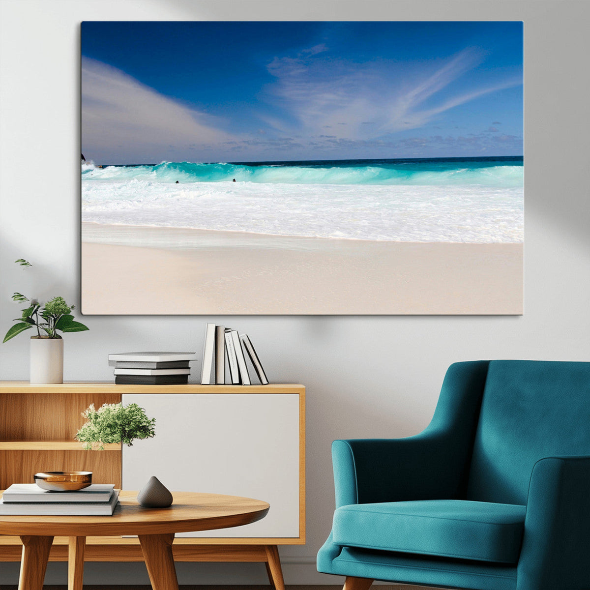 Ocean Breeze Wall Art Canvas Print, Aqua Waves and Coastal