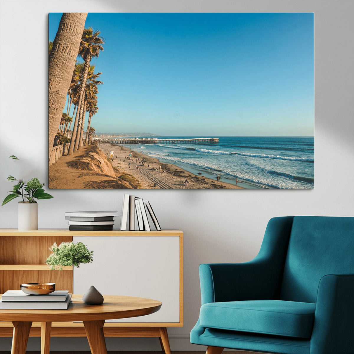 Scenic Beach Wall Art Canvas Print – Tall Palm Trees, Sandy