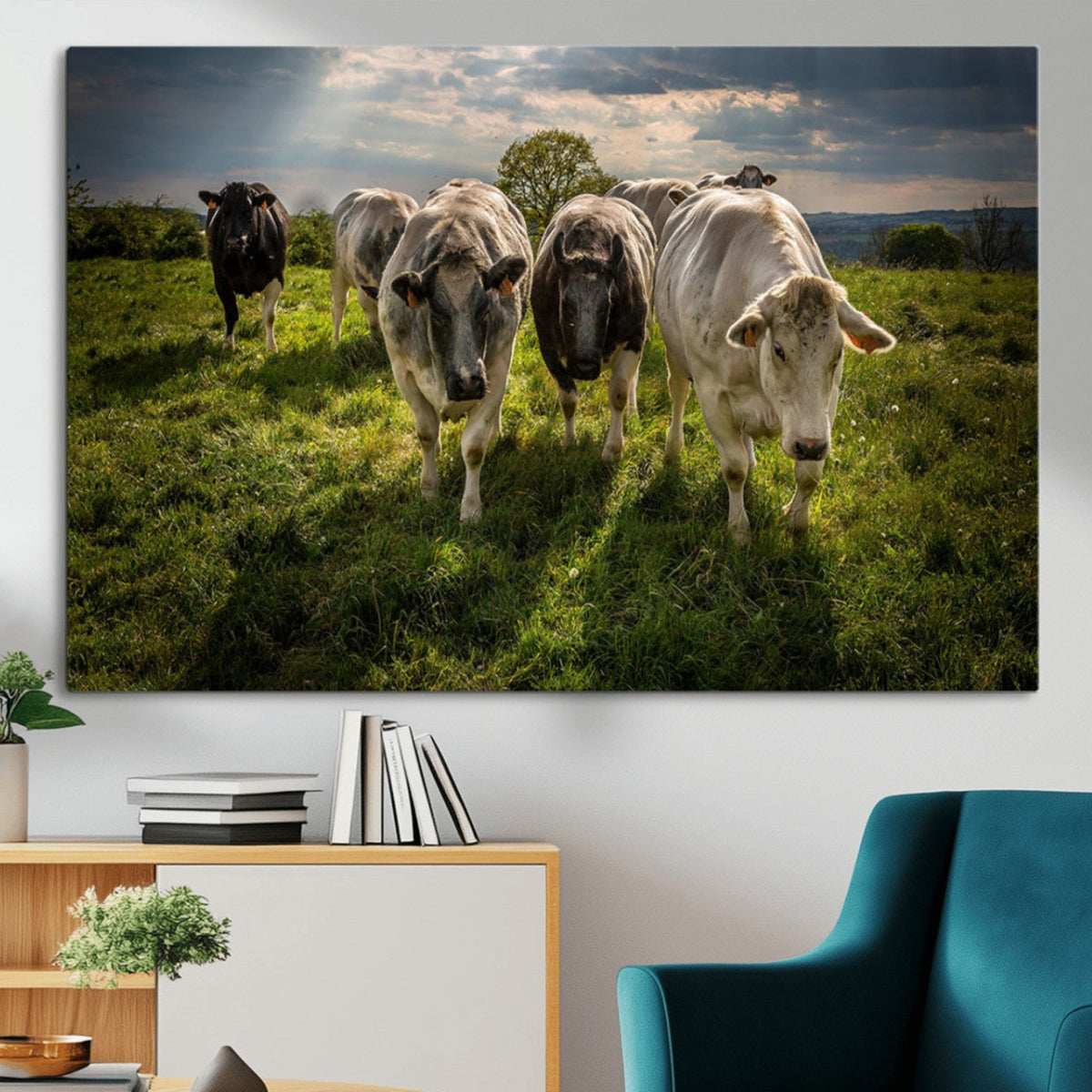 Grazing Cattle Herd Wall Art Canvas Print, Majestic Farm
