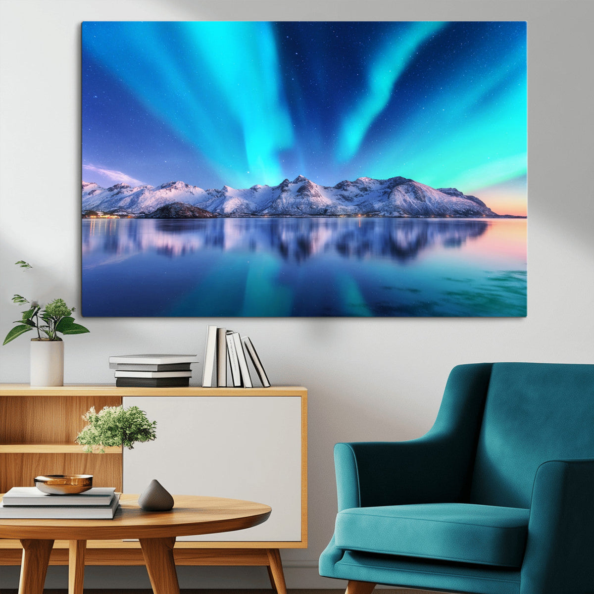 Northern Lights above Mountain Wall Art, Northern Lights