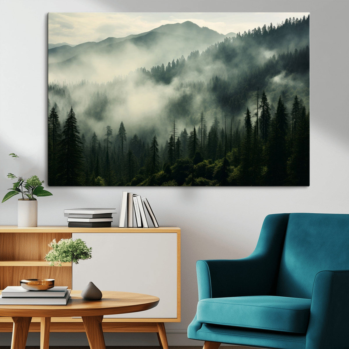 Captivating Misty Forest Wall Art Premium Canvas Print a
