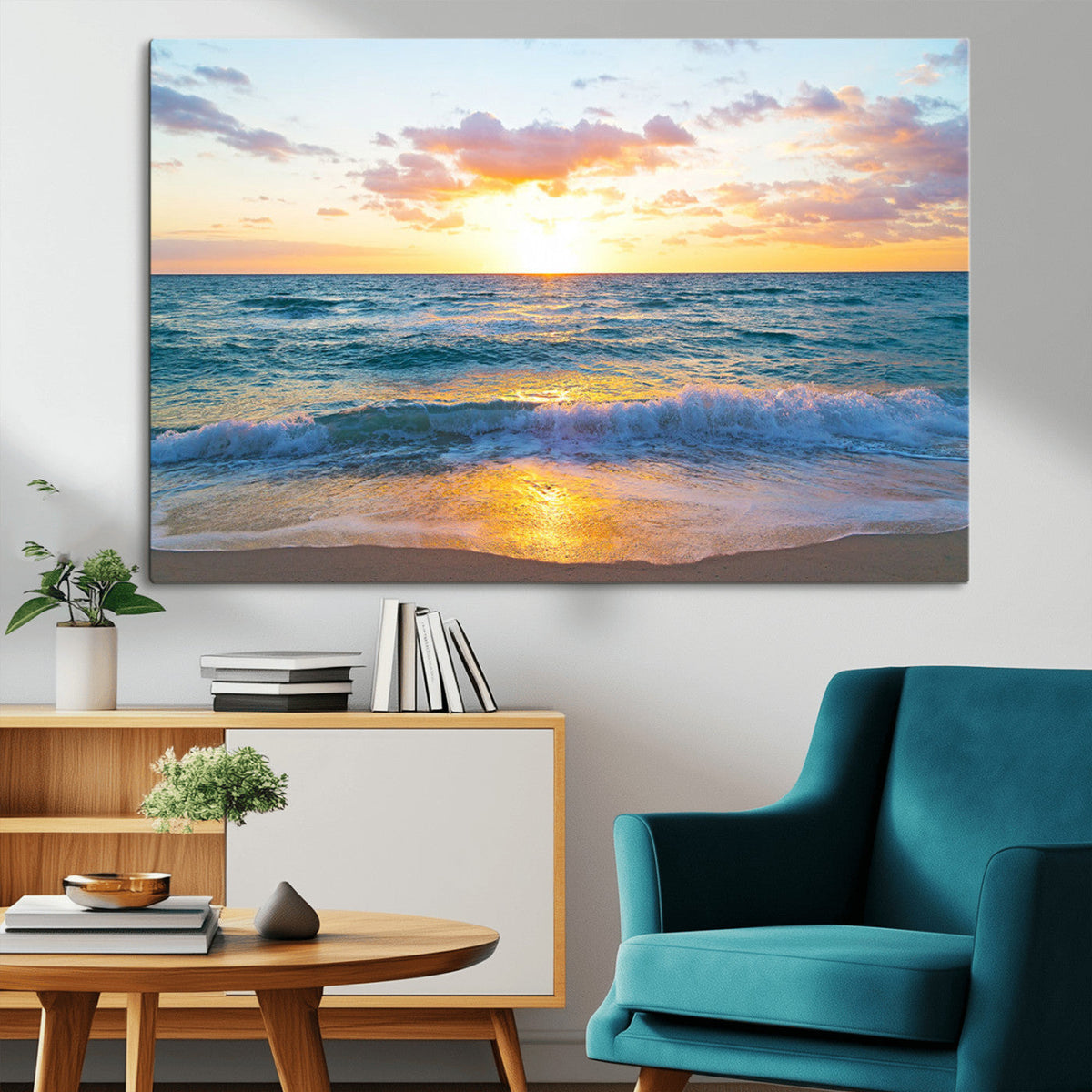 Golden Sunset Over Ocean Waves - Serene Coastal Triptych