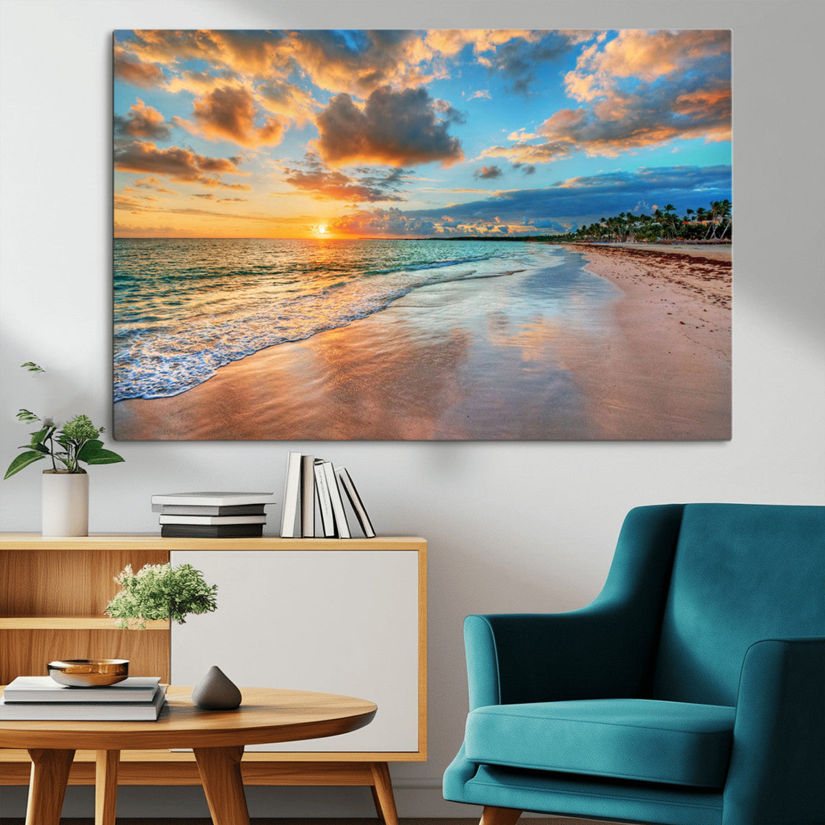 Serene Beach Sunset Wall Art | Coastal Ocean Canvas Print |