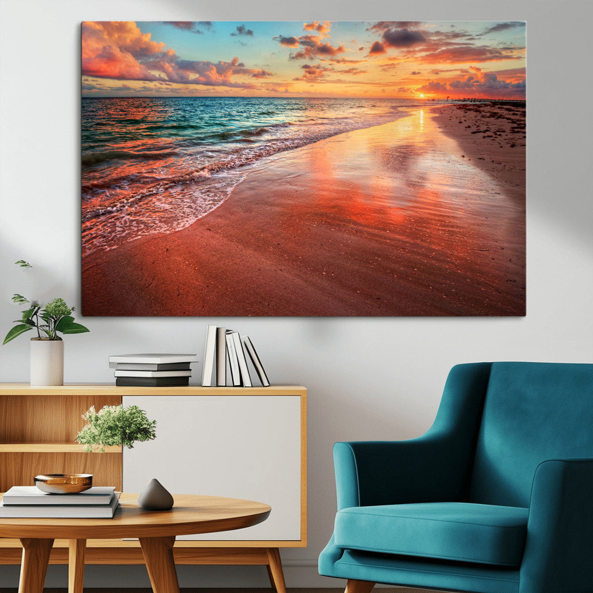 Sunset Beach Wall Art | Ocean Canvas Print | Coastal Wall