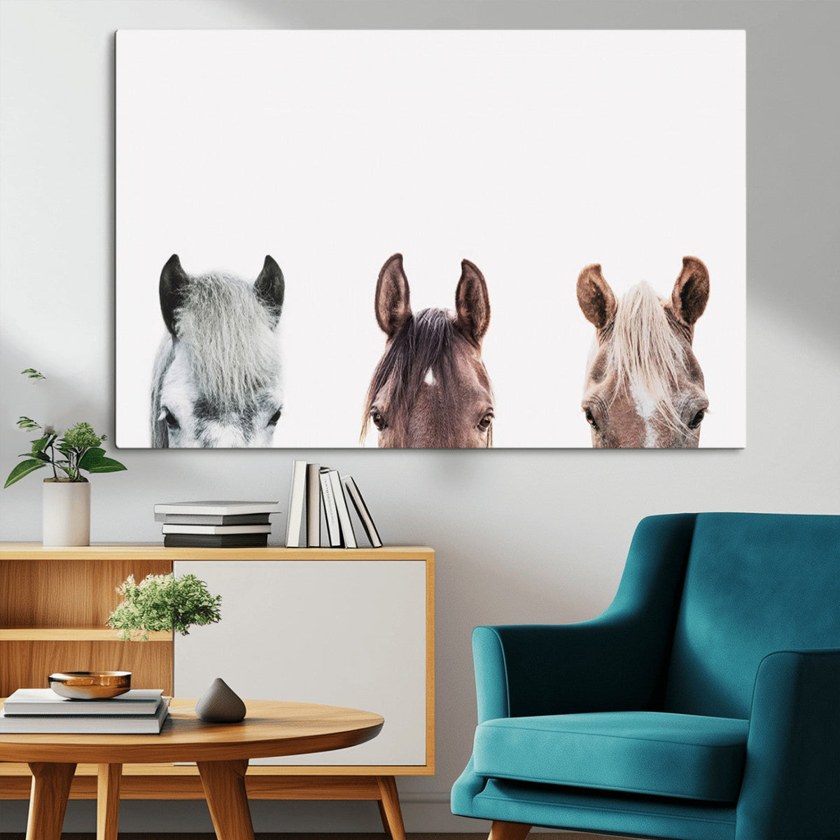 Horse Wall Art - Minimalist Horse Triptych Wall Art – Modern